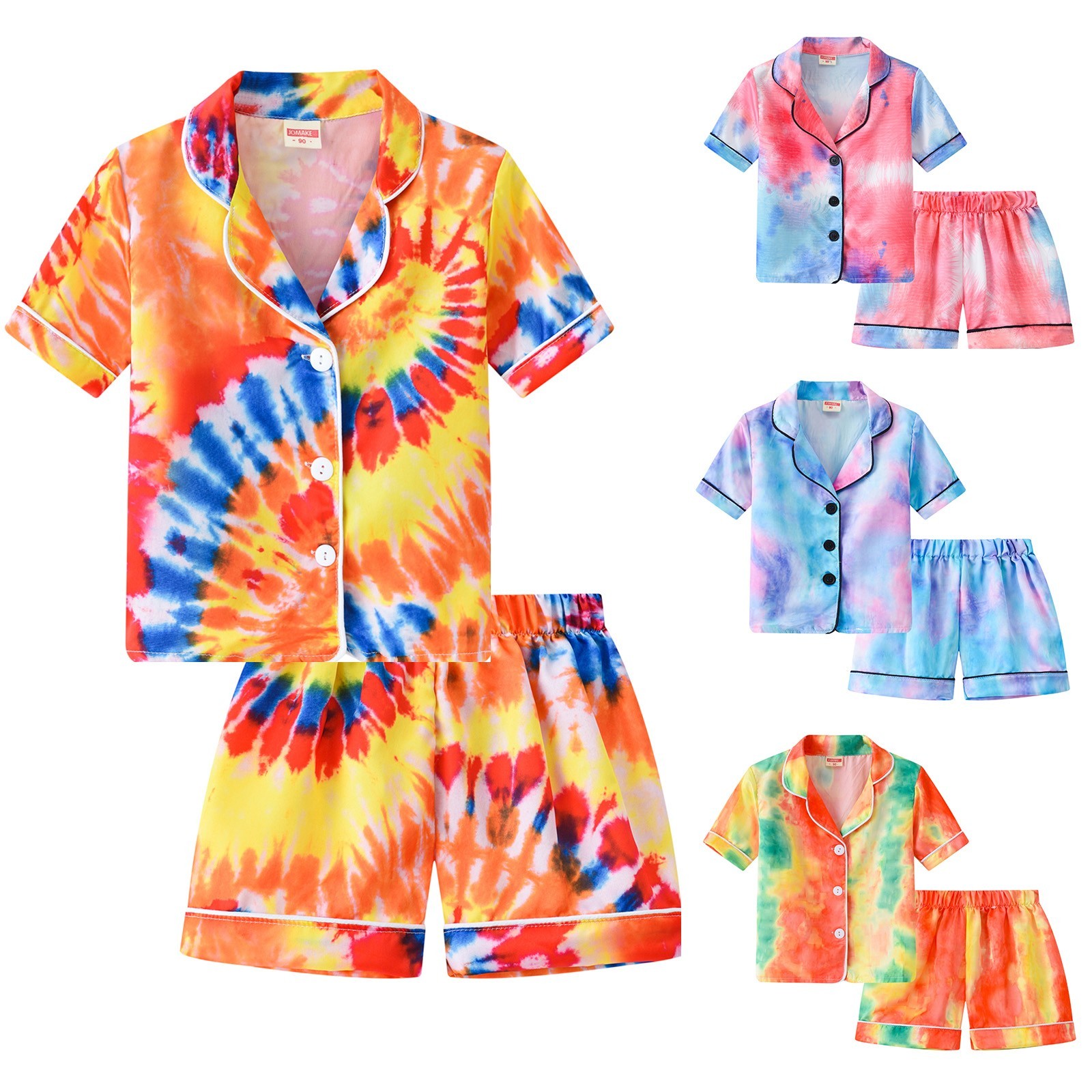 Children's gradient summer baby boy kids boys girls tie-dyed printed short-sleeved shorts home two-piece pajama set #g4