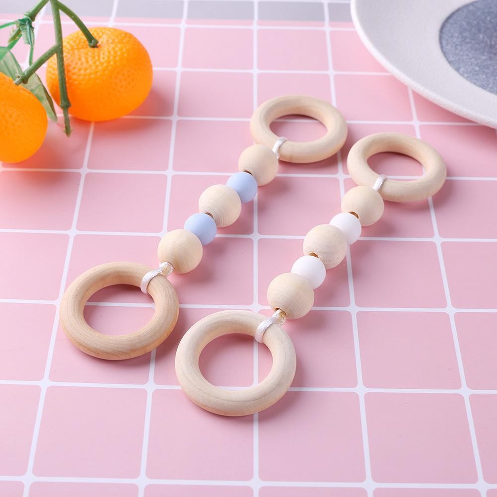 Wooden Baby Teether Ring Chain Newborn Infant Organic Wood Silicone Beads Nursing Teething Chew Toys Baby Teether Gift