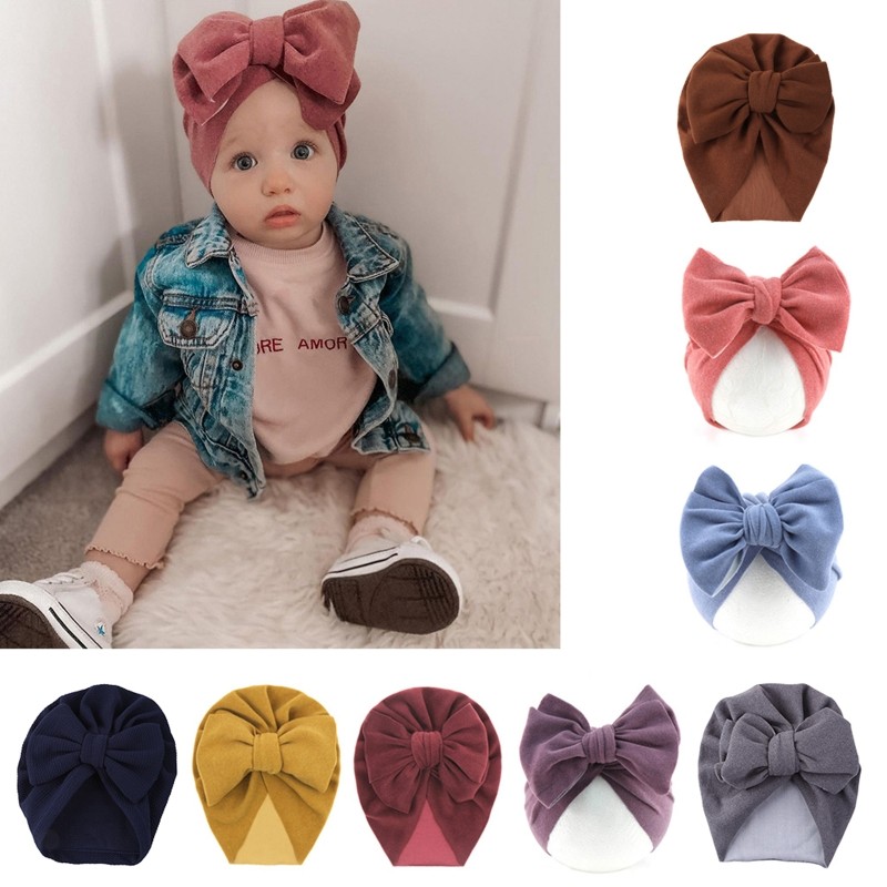 طفل كبير Bowknot الهند قبعة أغطية الرأس بلون قبعة قبعة لطيف القوس القطن مطاطا عمامة عقال للأطفال الرضع حديثي الولادة