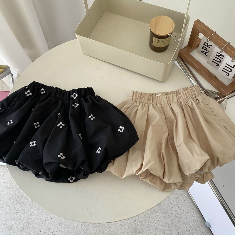 MILANCEL 2022 Summer Girls Pants Floral Puffy Pants Solid Color Children Cotton Bloomers 1-6 Years