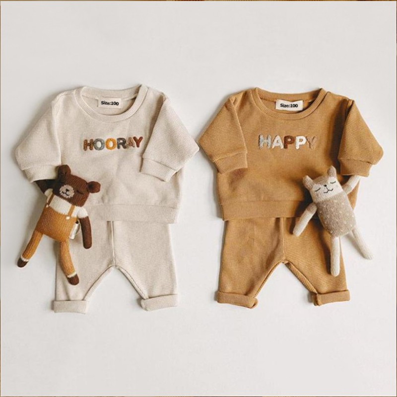 Spring Autumn Baby Sweatshirt Suit Baby Girl Boy Cotton Set Embroidered Letters Kids Pajamas Suit Newborn Baby Boy Girl Outfits