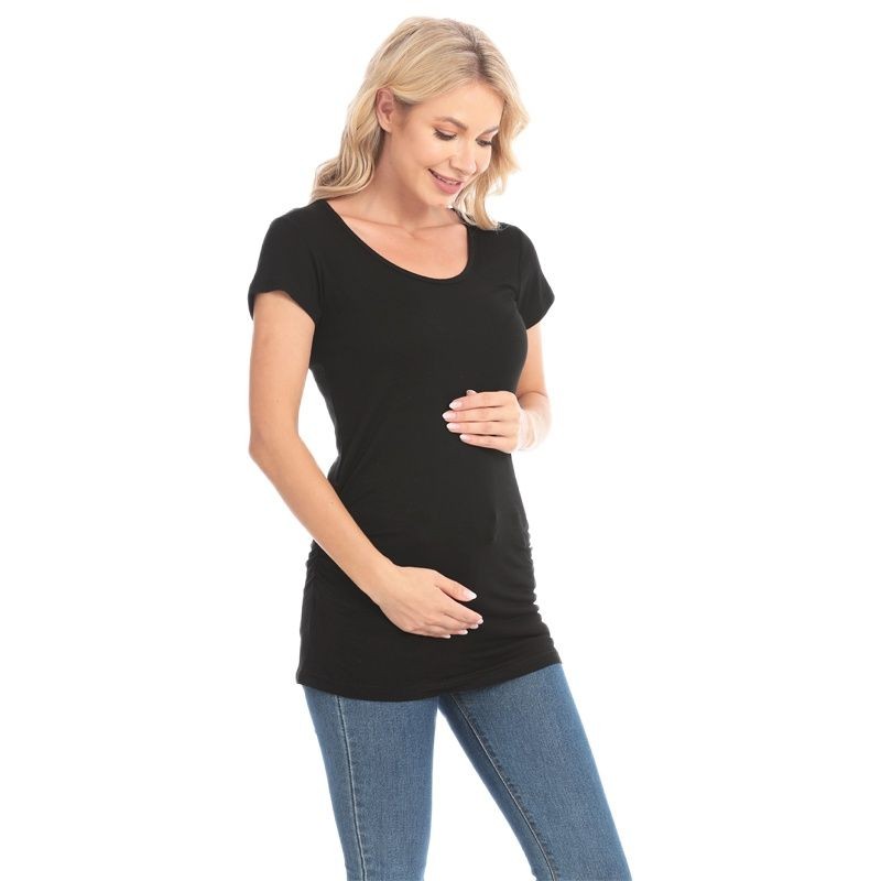 Summer pregnant tshirt maternity tops women plus size short sleeve shirt solid color soft rayon