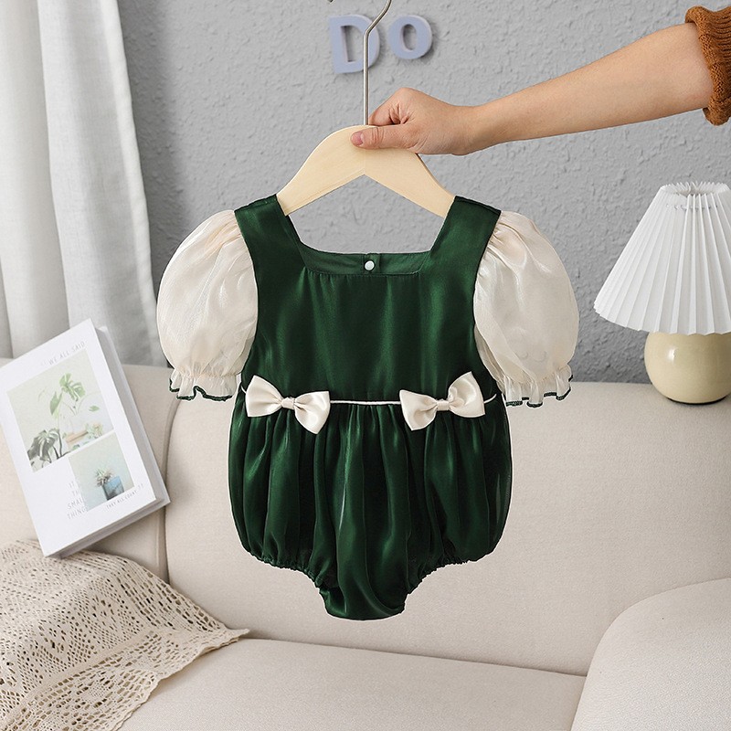 Newborn Baby Girl Rompers 2022 Summer Sweet Infant Baby Rompers Baby Girls Short Sleeve Bow Tie Clothes Jumpsuit