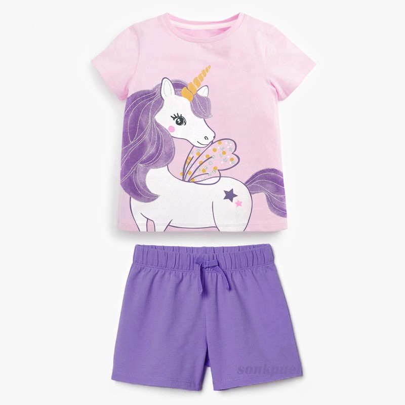 Unicorn kids sets 2022 summer girl cotton short sleeve elastic waist shorts suits children princess casual T-shirt clothing set