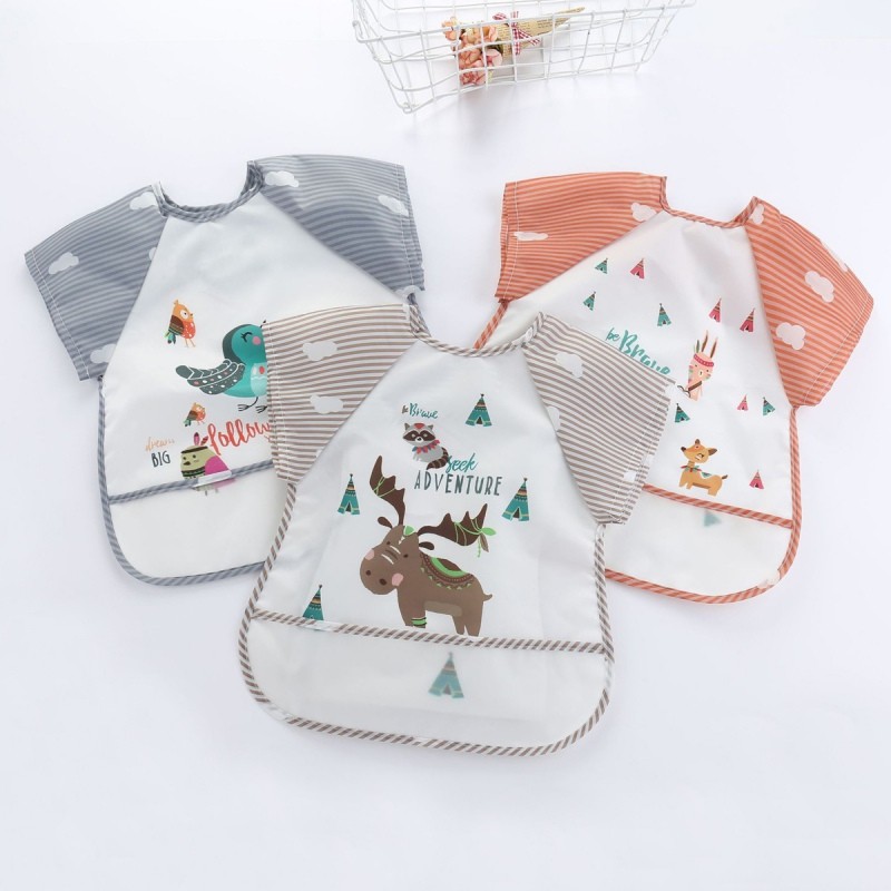 Unisex Infant Baby Toddler Waterproof Short Sleeve Bib Burp Cloths Kids Cartoon Smock Feeding Accessories New Arrival