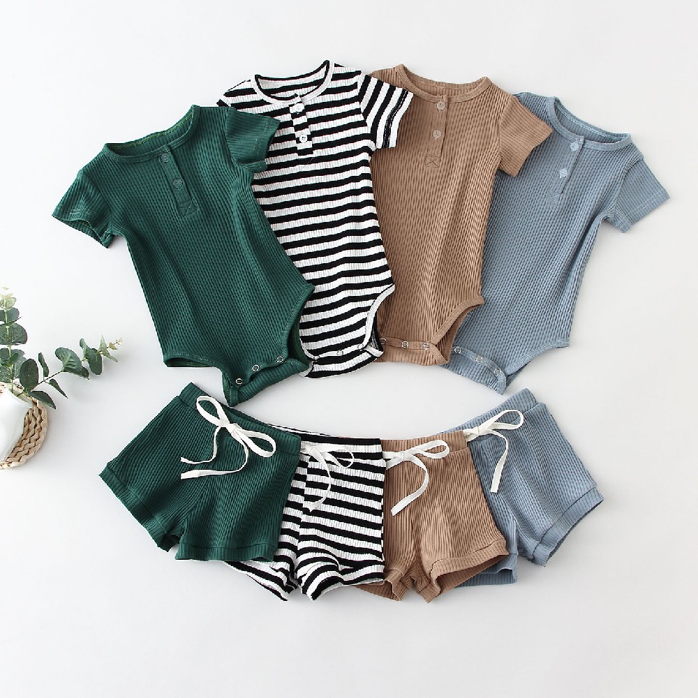 summer spring rompers + casual pants baby boy clothes baby boy clothes newborn outfits set solid knitted short sleeve 2pcs