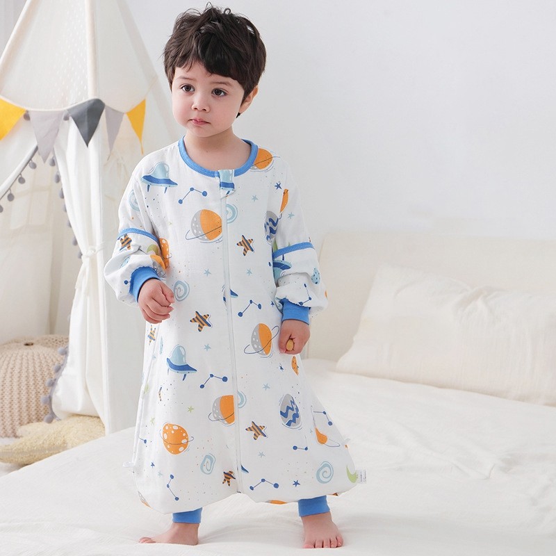 Cartoon Baby Sleeping Bag Kids Pajamas Double Gauze Pure Cotton Long Sleeve Children Zip Sleeping Bag Spring Summer for 1-5Y