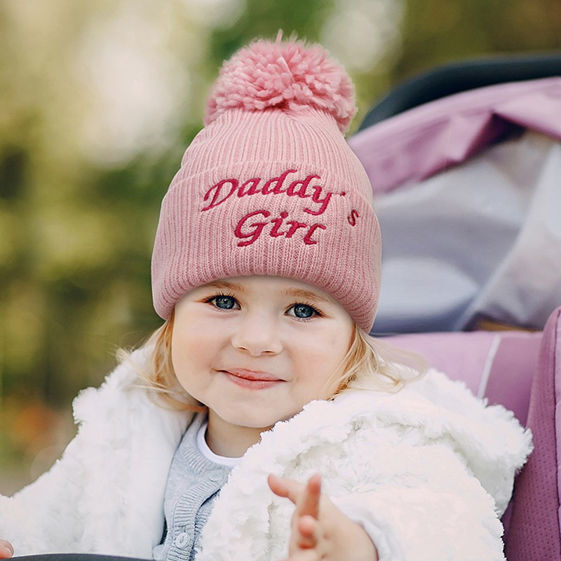 New autumn and winter baby hat embroidered letter hair ball knit hat for children winter hat wool hat