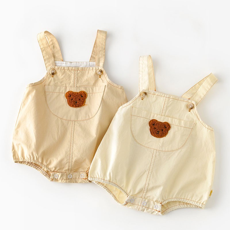 2022 summer baby bodysuits infant girls sleeveless one-piece baby towel bear embroidery newborn overalls boys cotton clothes