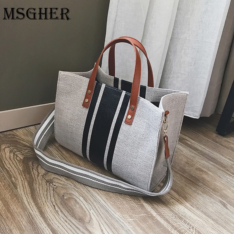 MSGHER Women Canvas Bags Famous Brands Handbag Casual Women Bag Trunk Tote Shoulder Bag Ladies Large Messenger Bag