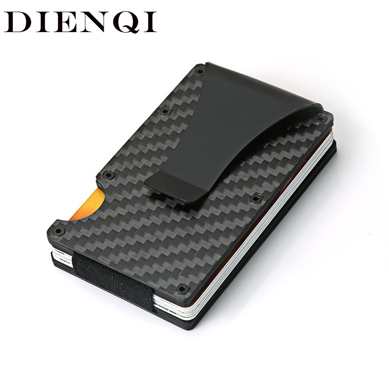 DIENQI Carbon Fiber Card Holder Small Wallet Slim Men Aluminum Metal RFID Magic Small Wallet Thin Male Purses Money Bag Vallet