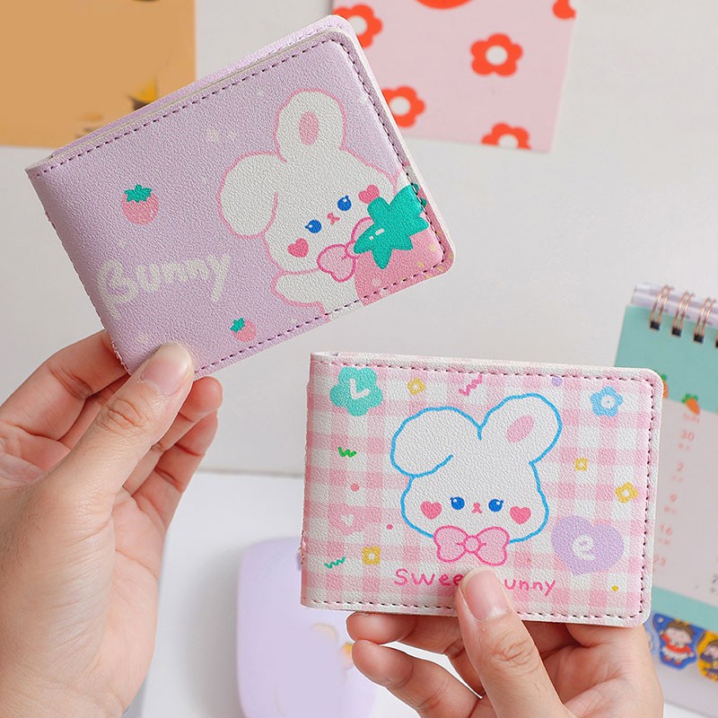 Kawaii Cat Leather Card Wallet for Women Cute Rabbit Cards Driver License Holder Credit Card Protective Sleeve 4 Card Slots