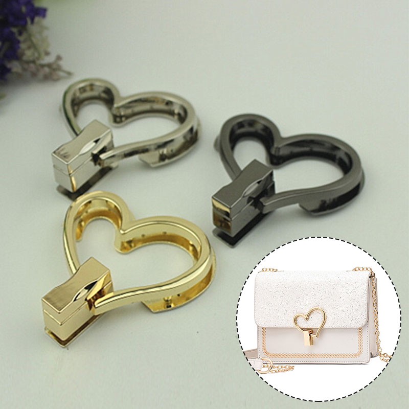 Fashion Heart Shape Bag Lock Clasp Metal Turn Lock Buckles DIY Handbag Shoulder Bag Purse Handbag Hardware Bag Accessories