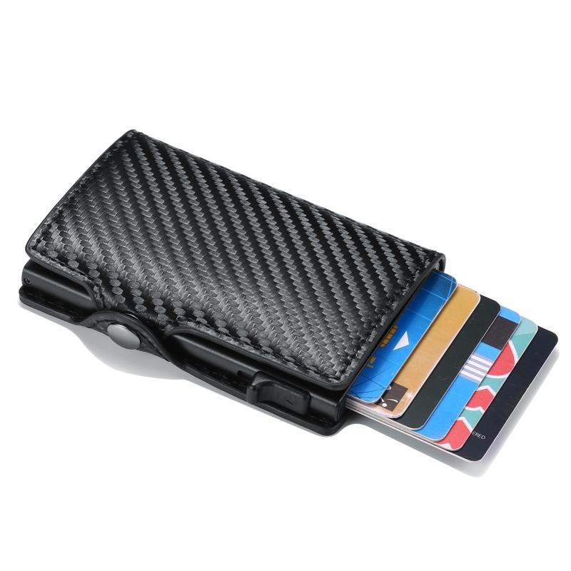 DIENQI - Men's Rfid Carbon Fiber Wallet, Black Leather Wallet, Small Wallet