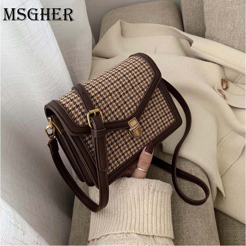 MSGHER Plaid PU Leather Crossbody Bags For Women 2022 Luxury Brand Chain Shoulder Messenger Bag Small Female Travel Bags