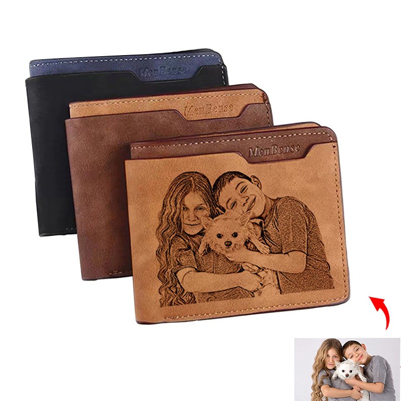 Men's Short Multifunction PU Leather DIY Engraving Personalized Photo Text Wallet Carving Photo Wallet Father's Day Gift for Men