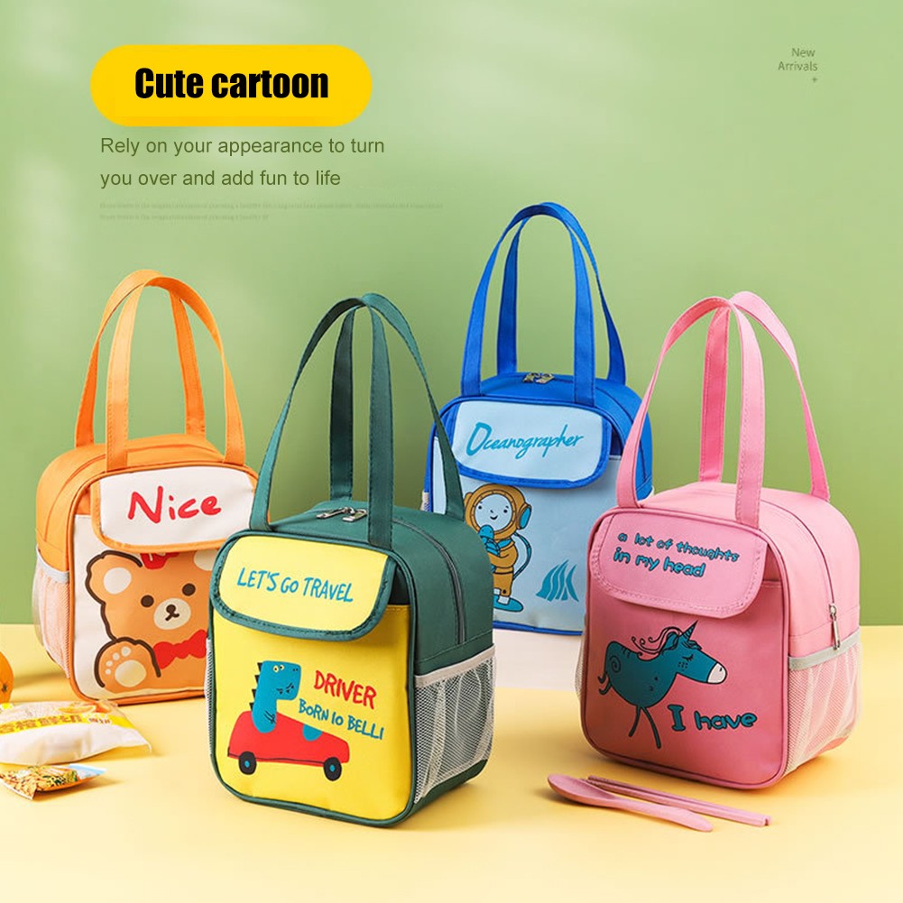 Cute Cartoon Bento Box Bag Food Insulation Bag New Multilayer Zipper School Cooler Bag For Kids Baby Lunch Container Handbag