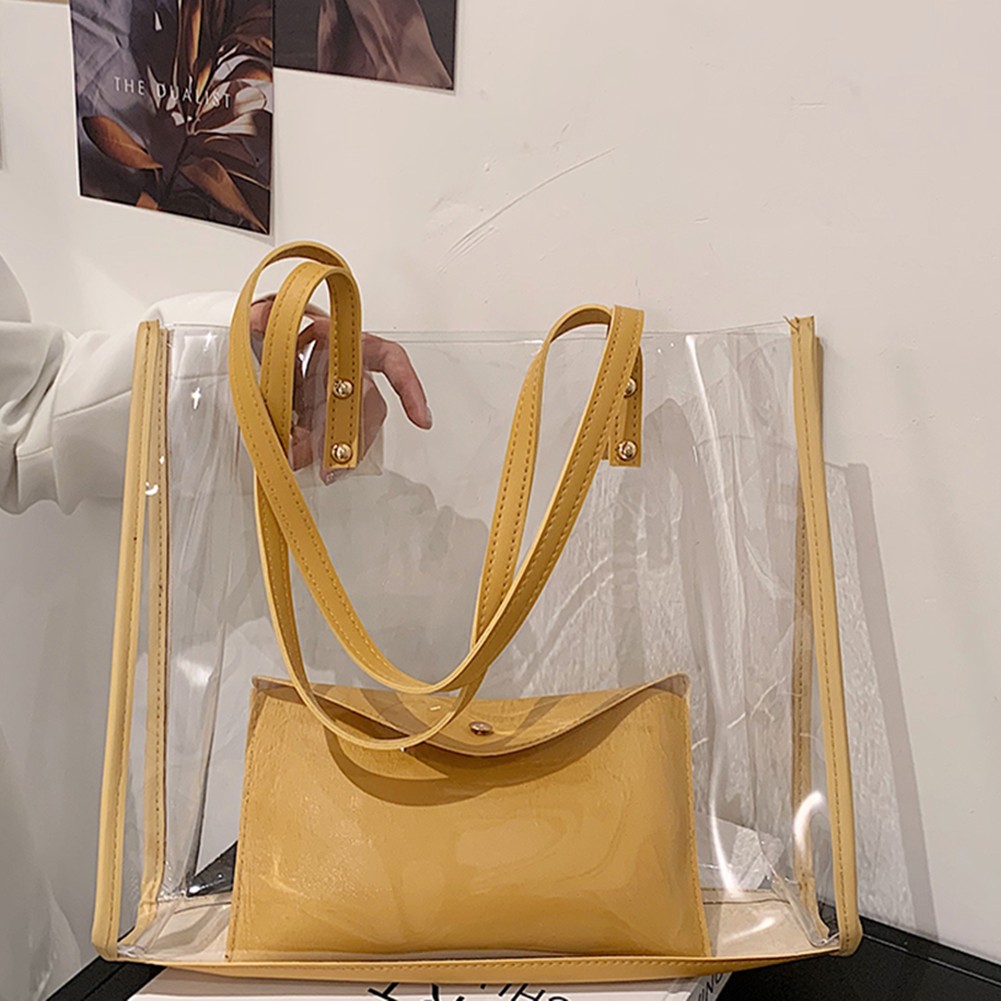 Spring Summer Transparent PVC Fashion Women Shoulder Shopping Bags Composite Handbags Solid Casual Large Capacity Ladies Handbags