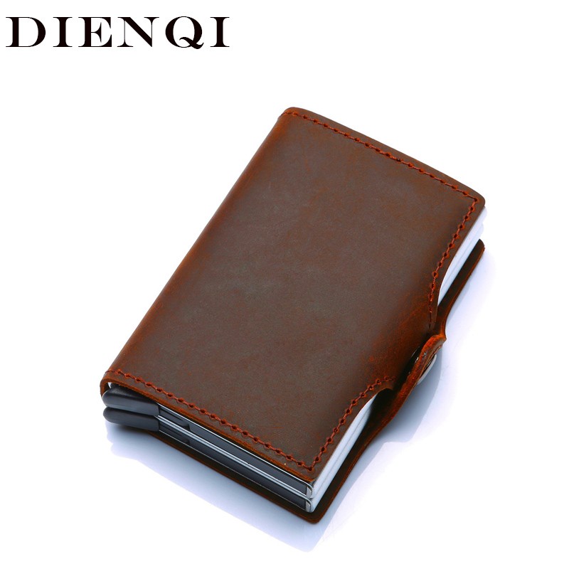 Crazy Horse Genuine Leather Men Wallet Money Bag Rfid id Credit Card Wallet Mini Slim Male Metal Smart Wallet Small Thin Purses