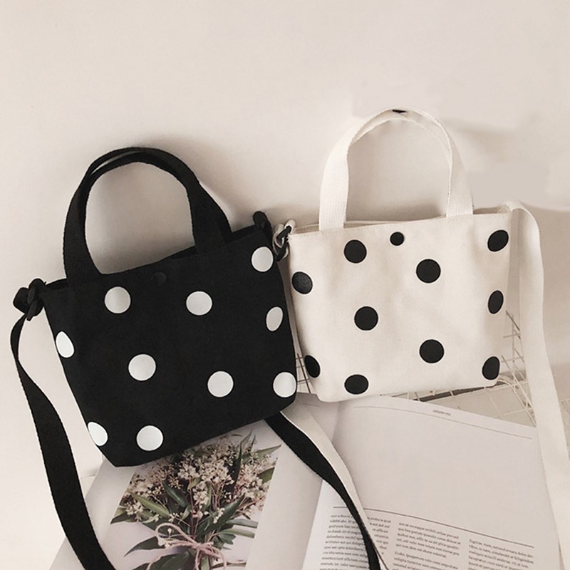 Fashion Vintage Women Canvas Handbags New Arrival Female Casual Polka Dot Zipper Simple Shoulder Bags