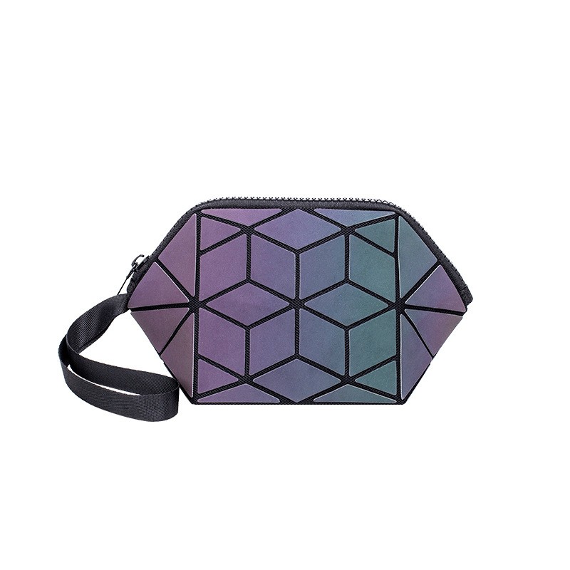 New Geometric Luminous Women Cosmetic Bag Organizer Zipper Makeup Ladies Folding Cosmetic Noctilucent Pouch Travel Make Up Bag