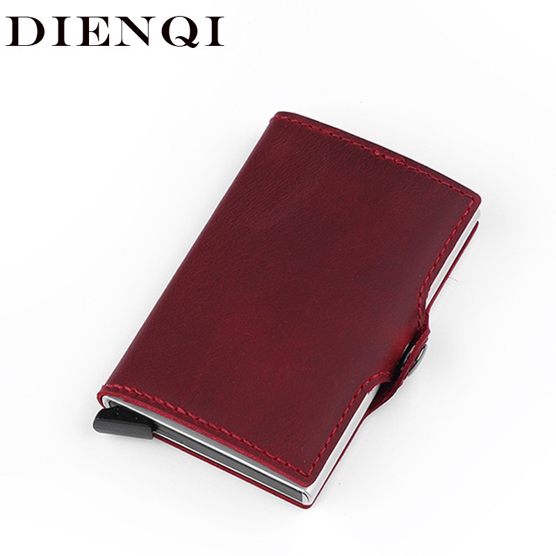 Genuine Leather Men Wallet Small Wallet With Rfid Lock Aluminum Card Holder Slim Male Wallet