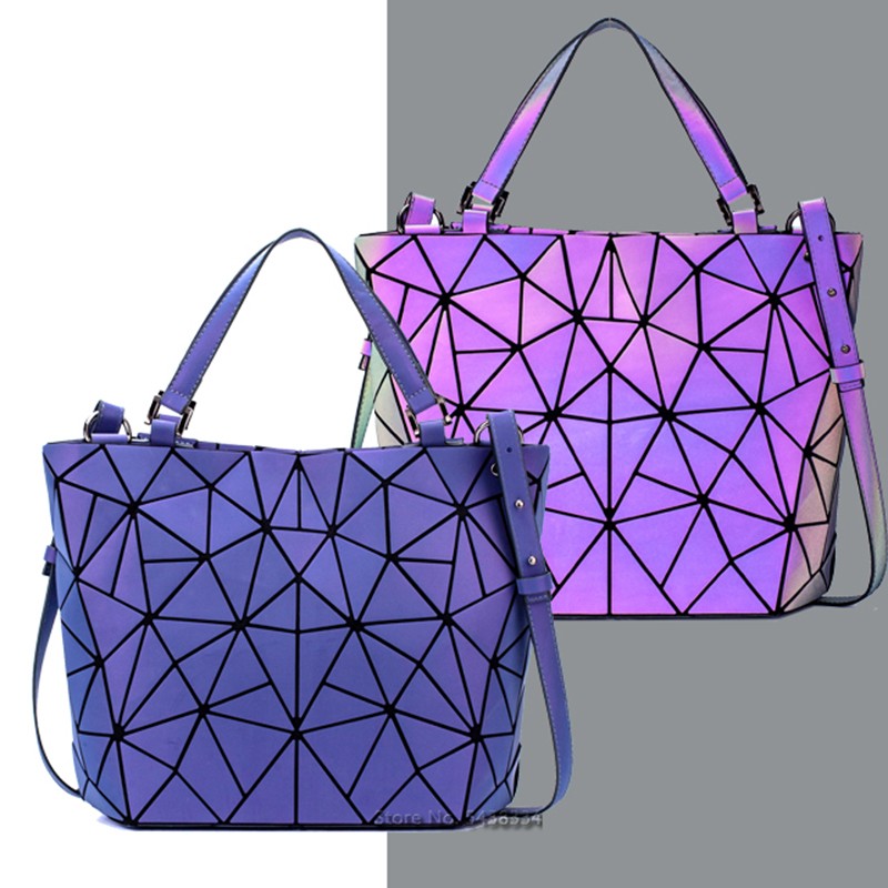 Women's Luminous Handbag, Embroidered Geometric Shoulder Bag, Padded Shoulder Bag, Laser, Foldable, 2020