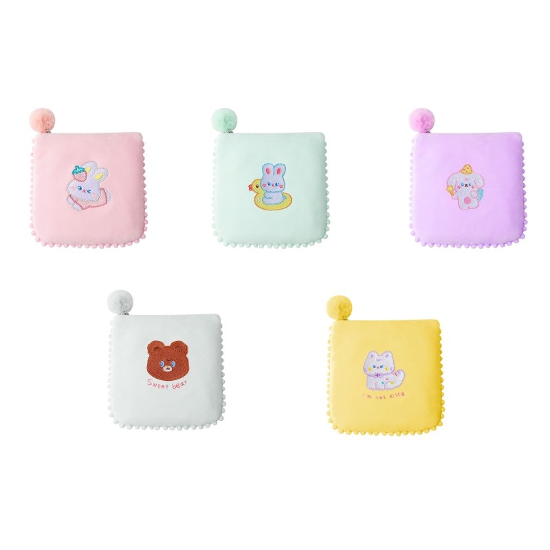 Cute Women Bag Sanitary Napkins Flannel Girls Coin Purse Sweet Embroidery Animals Card Case Holder Storage Female Money Bag