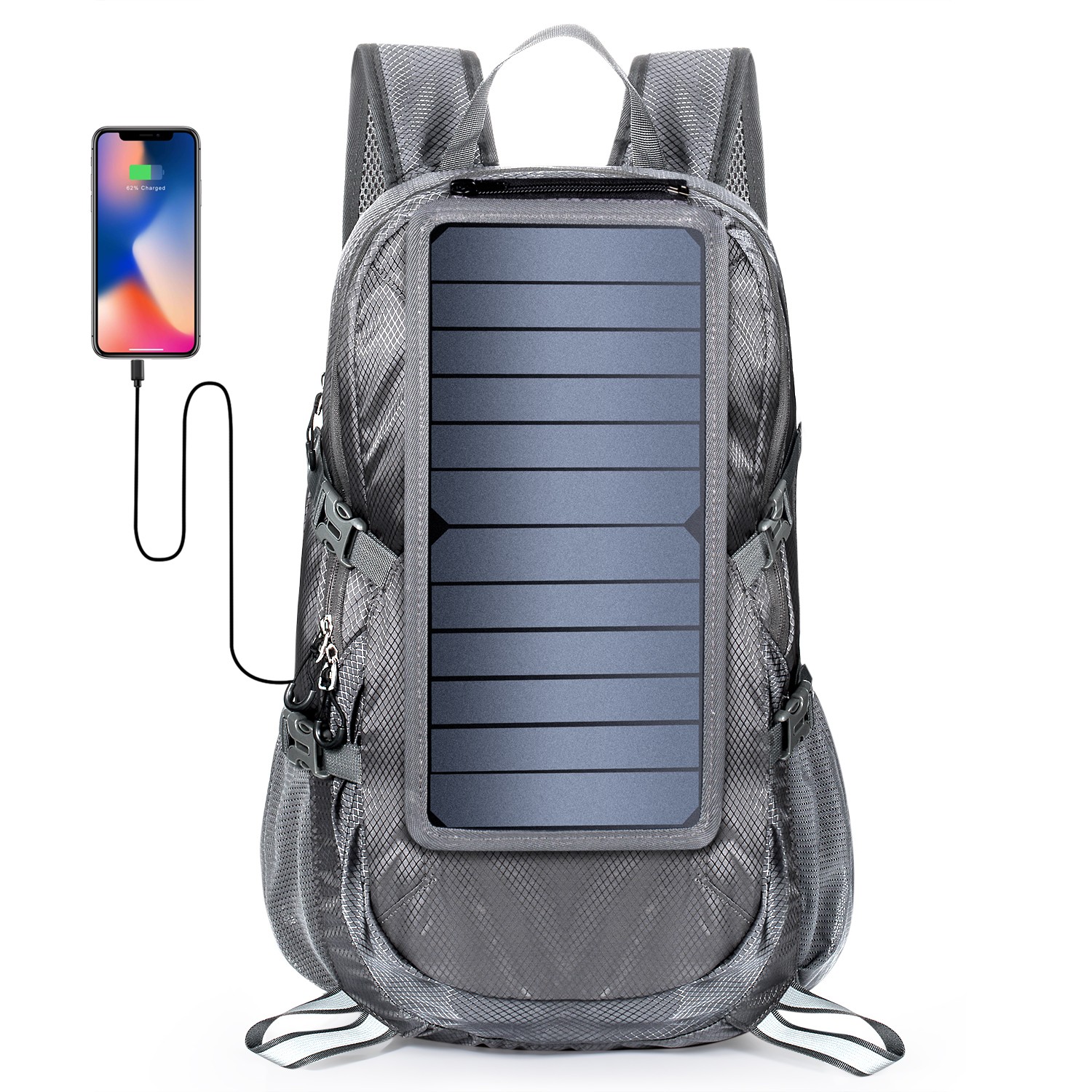 Foldable solar panel backpack camping bag with 5V power supply 6.5W solar panel for charging mobile phones