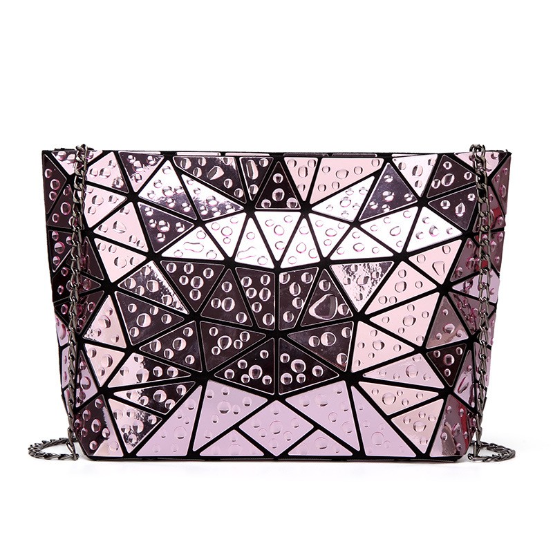 Women's Chain Handbag, Laser Folded PU Leather Handbag, Famous Geometric Design Shoulder Bag, Raindrop Carry Bag, 2020