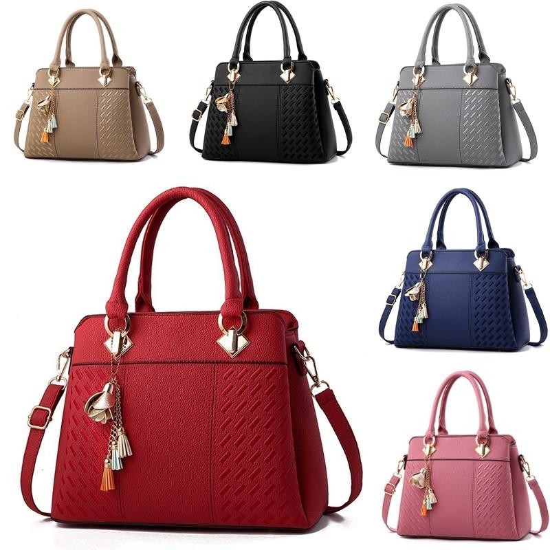 Women Handbags Tassel PU Leather Bag Top-Handle Embroidery Crossbody Bag Shoulder Handbags