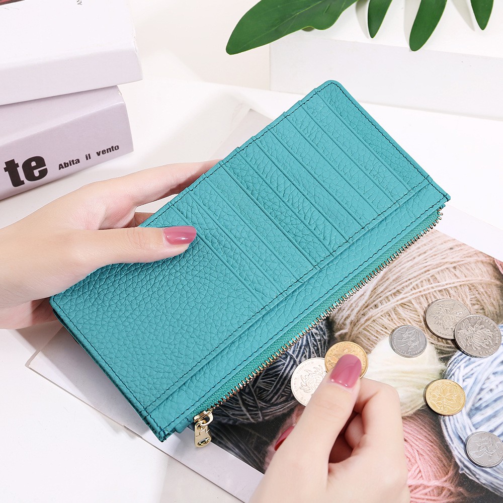 Simple Ultra-thin Coin Purse Ladies Leather Long Zip Wallet First Layer Cowhide Large Capacity Card Holder Wallet