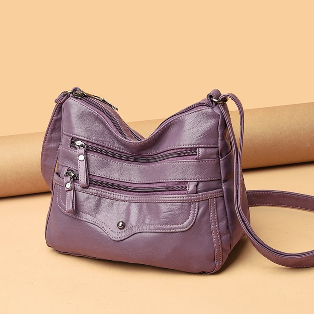 Women Fashion PU Leather Shoulder Bags Solid Color Design Casual Messenger Bags Leisure Multilayer Handbags