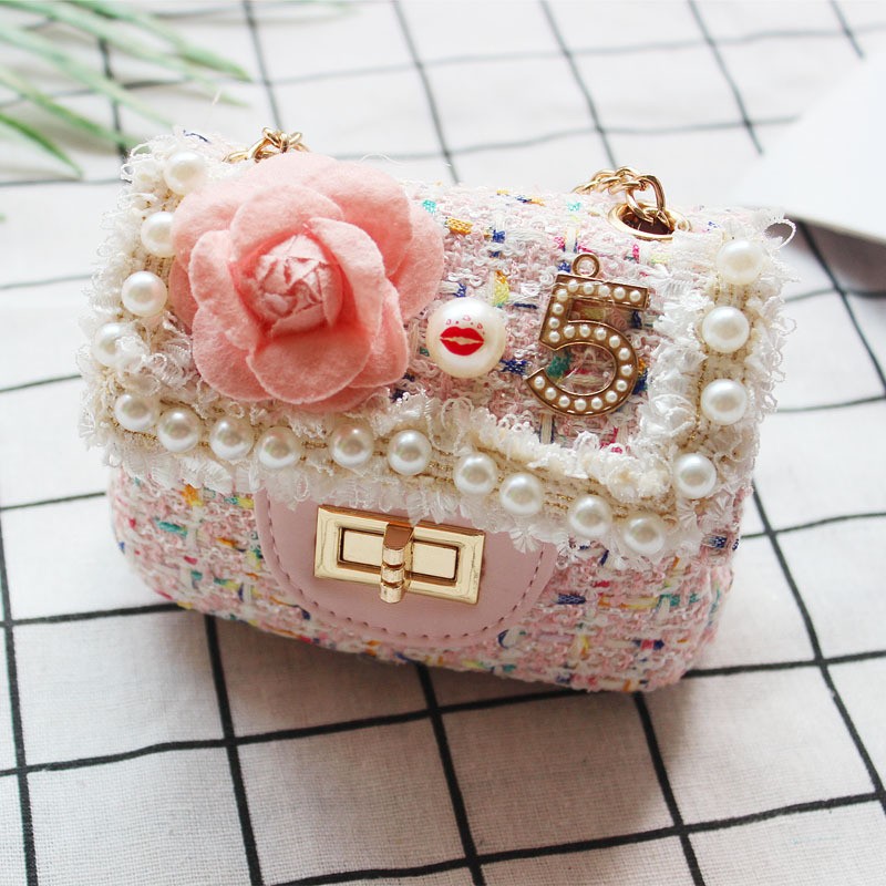 Sequin Bag for Girls, Princess Bag, Pearl, Floral Pattern, Sequin Shoulder Bag