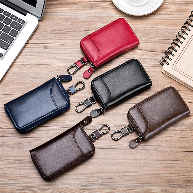 PU Leather Men Women Key Wallet Card Holder Car Housekeeper Coin Purse Keychain Zipper Key Bag With Key Rings