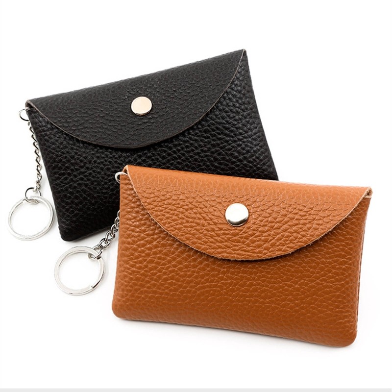 Women Small Coin Purse PU Leather Small Card Cash Card Holder Wallet with Keyring Female Girls Casual Solid Color Money Changing Bag