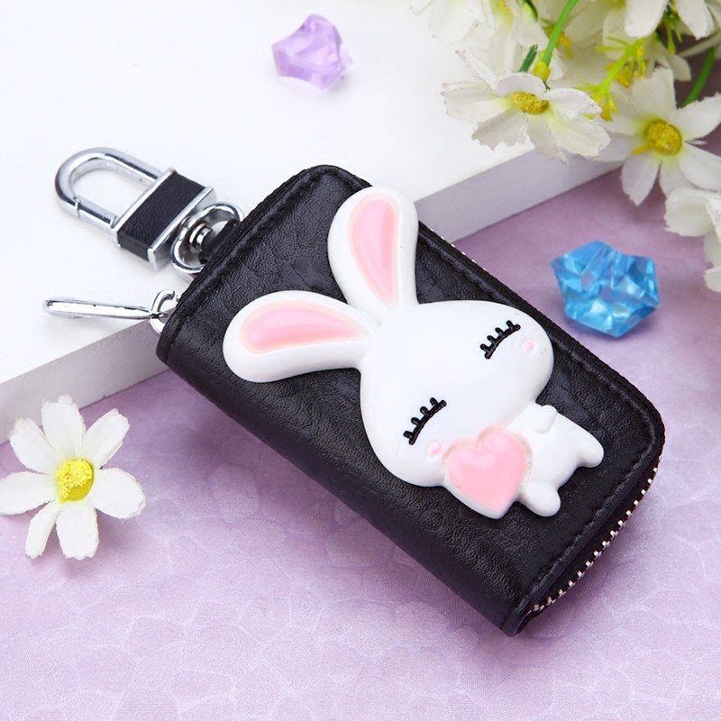 2022 New Korean Key Holder Cowhide Women Housekeeper Key Wallet Cartoon Rabbit Creative Gift Key Organizer Car Key Bag