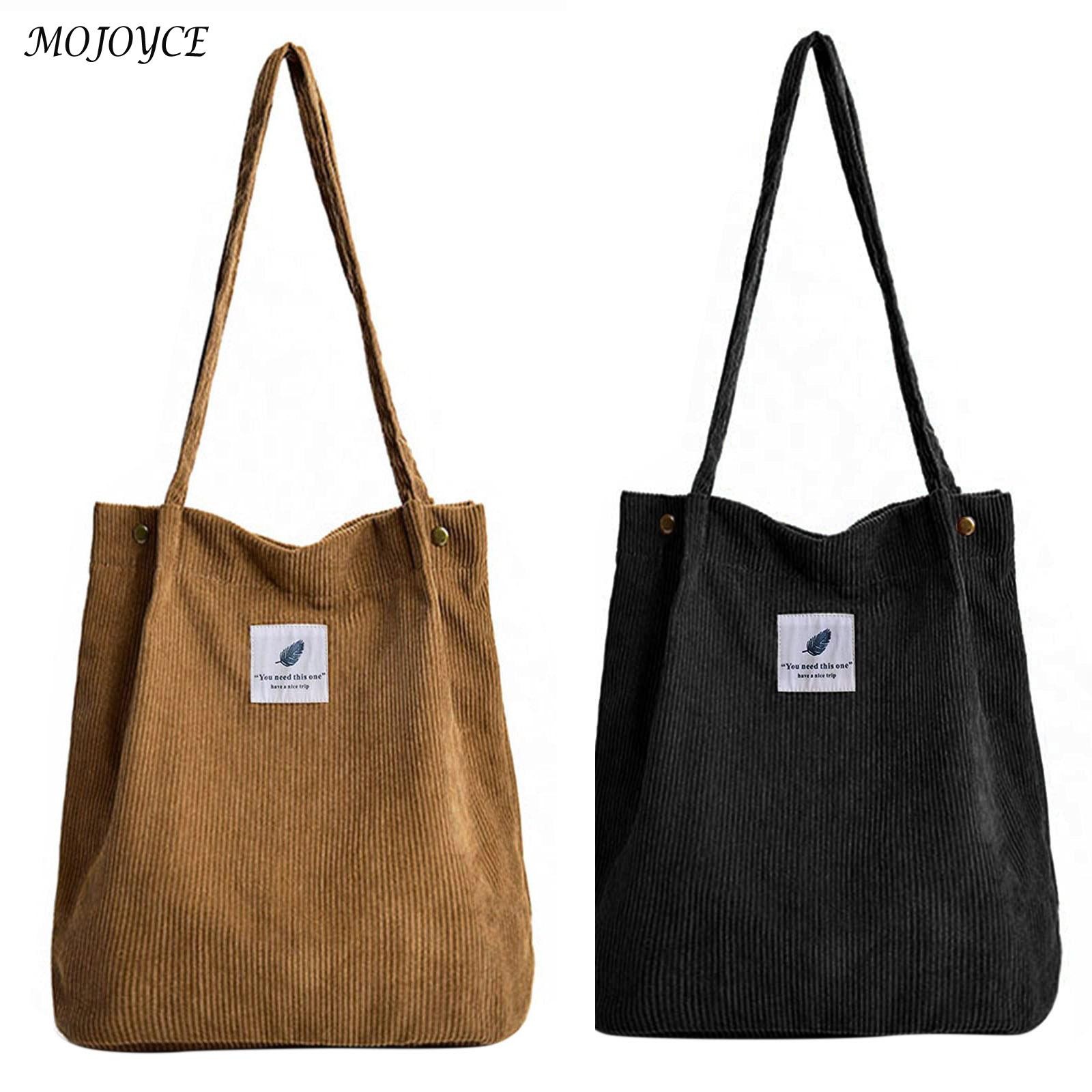 Women Corduroy Shoulder Bag Lady Large Capacity Handbag Casual Tote Female Eco-friendly Messenger Bag Streetwear