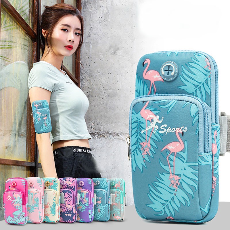 Mobile Phone Arm Bag Flamingo Flower Print Outdoor Sports Running Armband Handbag Holder Bag Gym Pouch for iPhone 12 11 Pro Max