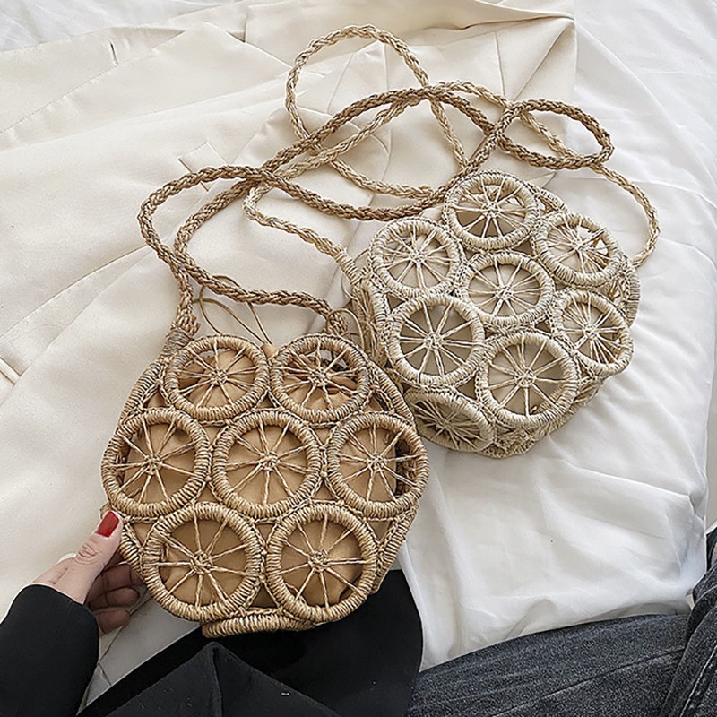 Round Beach Summer Straw Bag Handmade Woven Designer Bohemian Casual Travel Crossbody Circle Rattan Shoulder Bags Woman