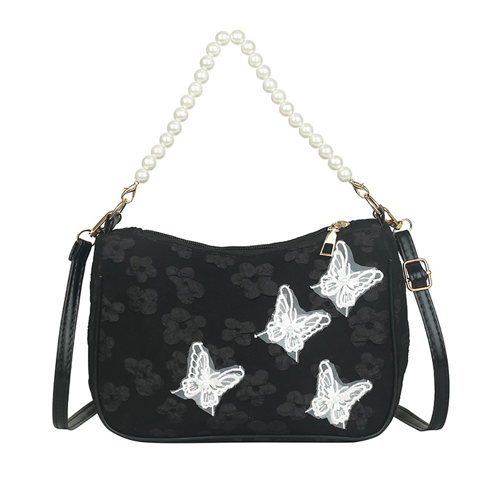 Summer Vintage Small Butterfly Printed Women Handbags Pearl Chain Handbags Elegant Women's Armpit Handbags Luxury Bags