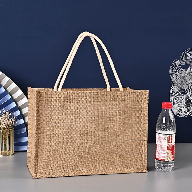 Jute Tote Bags Burlap Reusable Beach Grocery Shopping Bag With Handle Large Capacity Travel Storage Organizer For Women