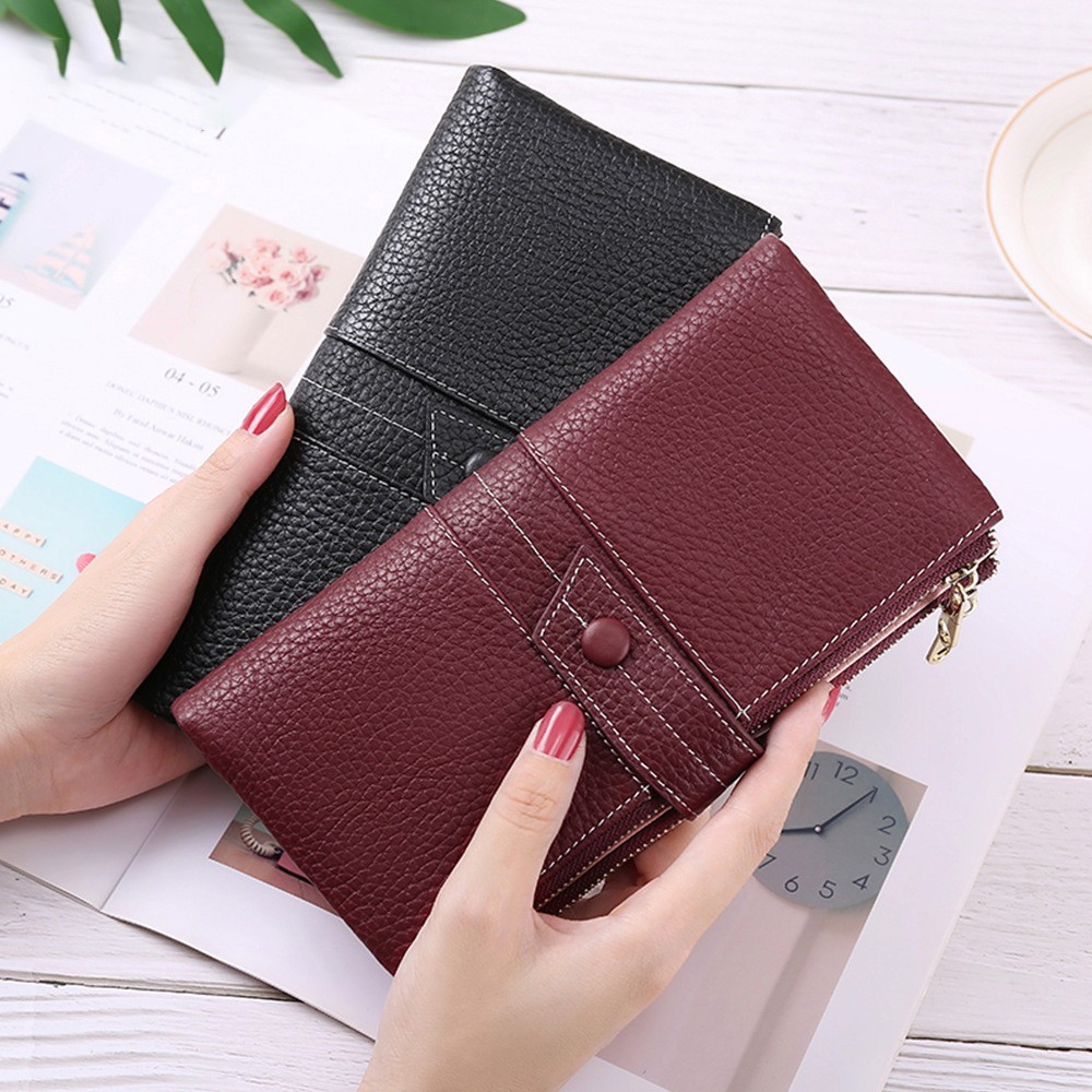 2022 New Korean Women's Wallet Long Large Capacity Zipper Two Fold Clutch Bag Female Leather Wallet