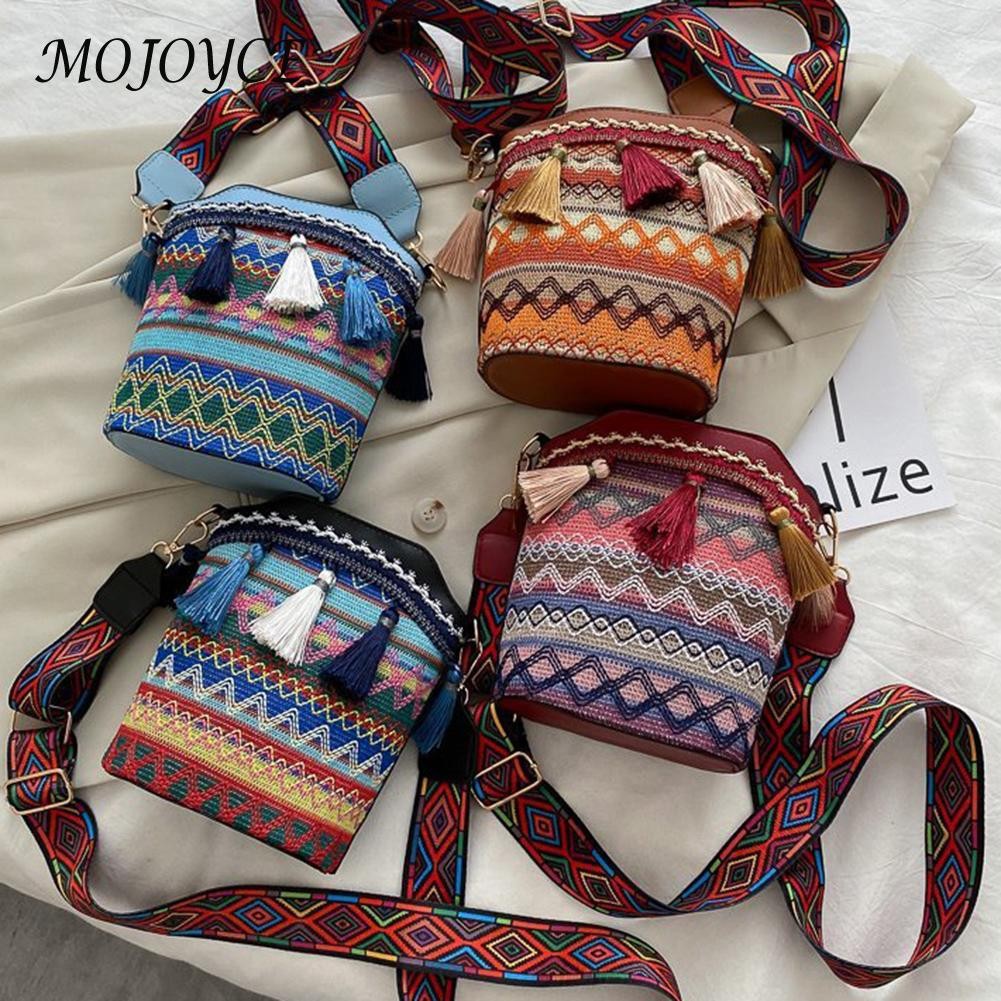 Women Shoulder Crossbody Bags Woven Tassel Small Bucket Handbags Women Messenger Handbags Ladies Bags