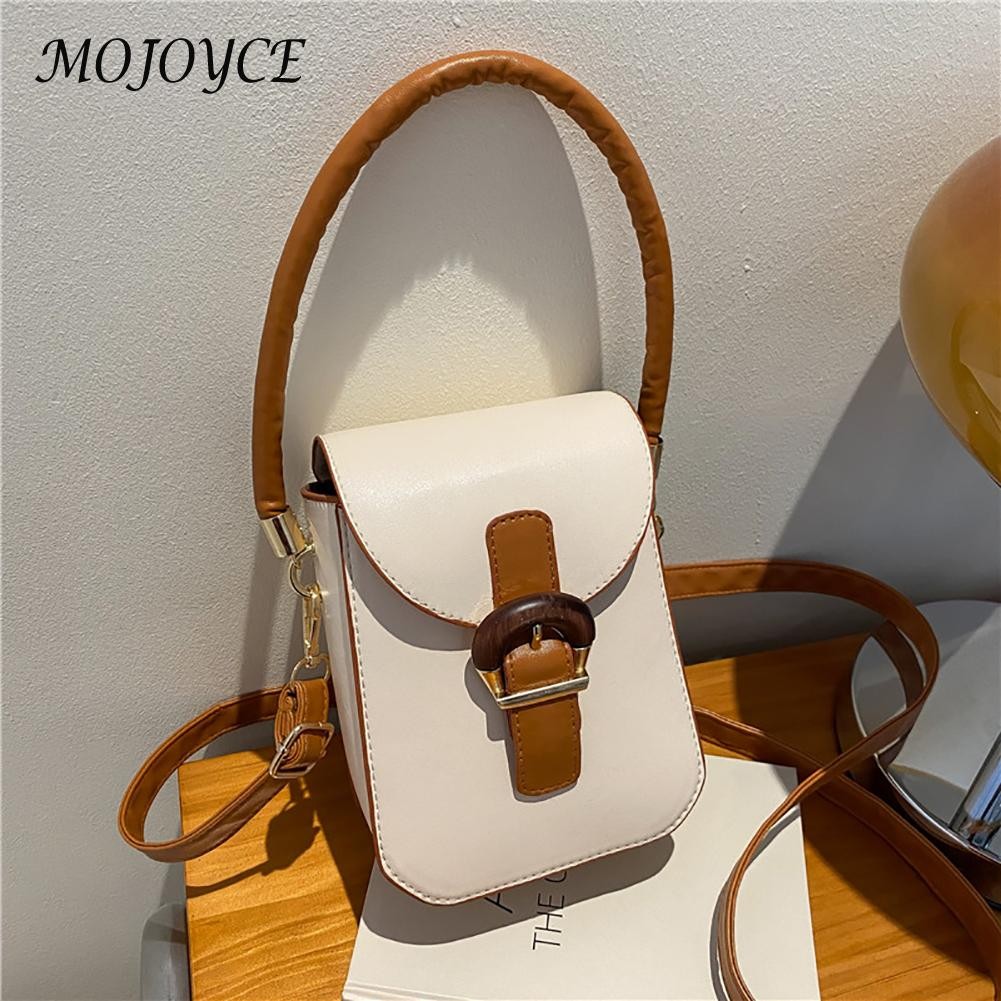 Women Saddle Bag Flap Small Shoulder Bag Simple Hit Color PU Leather for Outdoor Shopping Business Traveling