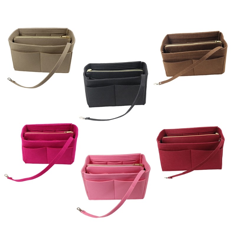 Felt Insert Bag Purse Organizer With Detachable Zipper Purse Key Chain Multipurpose Carry Bag Shaper Cosmetic Makeup Storage