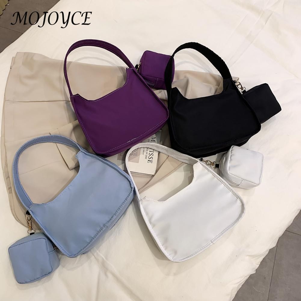 Women Nylon Handbag Solid Color Simple Casual Tote Clutch Bags with Small Purse for Women Fashionable Decoration