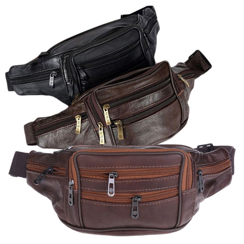 Men's Classic Leather Messenger Bag Waist Bag For Outdoor Hiking Motorcycle