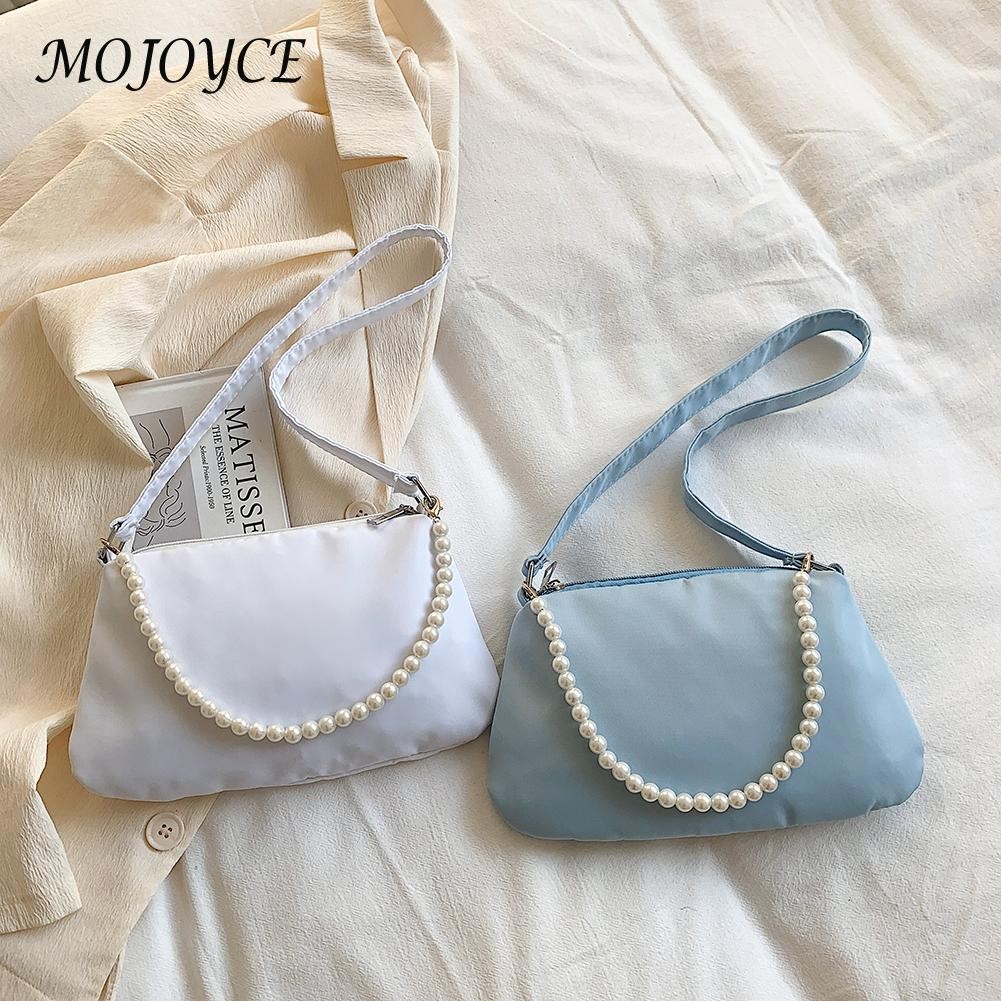 Women Nylon Underarm Shoulder Bags Solid Color Pearl Small Bags Clutch Fashion Simple Design Shoulder Bag Underarm Bags For Women