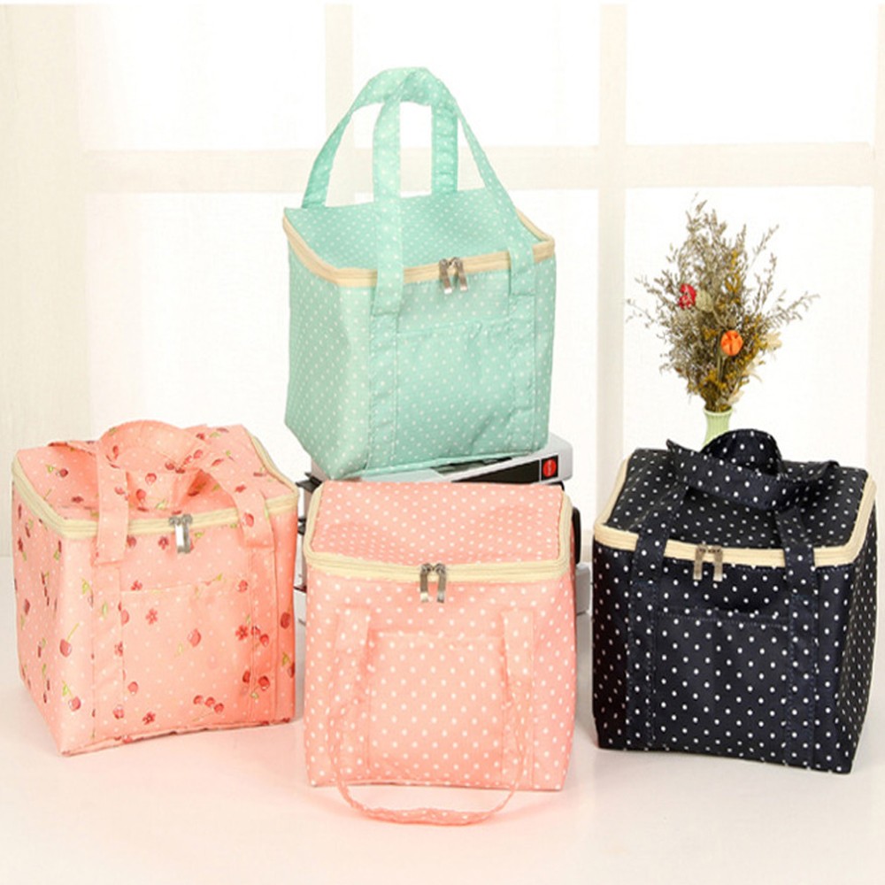 Hot Lunch Bag Insulated Cold Dot Print Picnic Tote Bag Thermal Portable Lunch Box Meal Bento Pouch Lunch Container Food Storage Bag